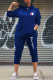 Blue Fashion Street Print Patchwork Hooded Collar Long Sleeve Two Pieces