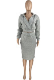 Coffee Casual Solid Patchwork Pocket Hooded Collar Long Sleeve Two Pieces