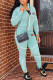 Baby Blue Fashion Casual Print Patchwork Zipper Collar Long Sleeve Two Pieces
