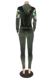 Black Fashion Casual Camouflage Print Patchwork Hooded Collar Long Sleeve Two Pieces