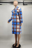 Red Green Fashion Casual Plaid Print Cardigan Turndown Collar Outerwear