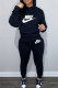 Black Fashion Sportswear Print Patchwork Hooded Collar Long Sleeve Two Pieces