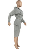 Coffee Casual Solid Patchwork Pocket Hooded Collar Long Sleeve Two Pieces