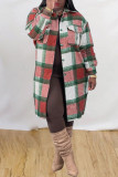 Red Green Fashion Casual Plaid Print Cardigan Turndown Collar Outerwear