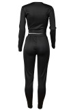 Red Casual Solid Patchwork Zipper U Neck Long Sleeve Two Pieces
