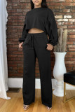 Deep Pink Fashion Casual Solid Basic O Neck Long Sleeve Two Pieces