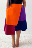 Turquoise Fashion Casual Geometric Patchwork Regular High Waist Skirt
