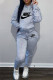 Grey Fashion Sportswear Print Patchwork Hooded Collar Long Sleeve Two Pieces