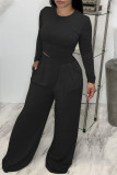 Grey Casual Solid Patchwork O Neck Long Sleeve Two Pieces