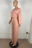 Deep Pink Fashion Casual Solid Basic O Neck Long Sleeve Two Pieces