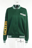 Green Fashion Casual Letter Print Cardigan Outerwear
