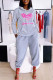 Grey Casual Print Patchwork Hooded Collar Long Sleeve Two Pieces