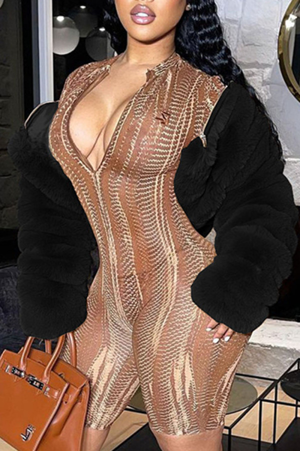Black Sexy Solid Patchwork Outerwear