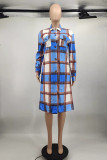 Red Green Fashion Casual Plaid Print Cardigan Turndown Collar Outerwear