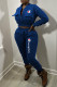 Blue Fashion Street Print Patchwork O Neck Long Sleeve Two Pieces