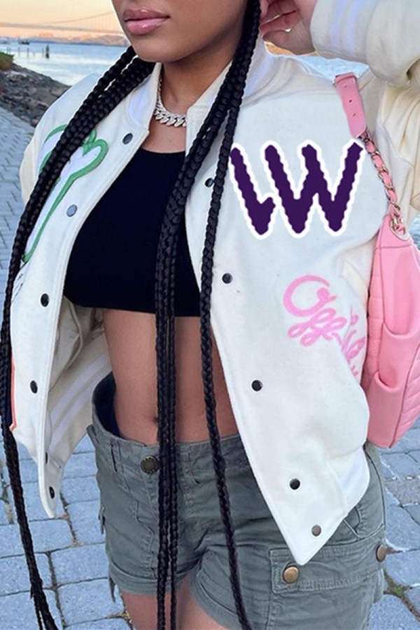 White Fashion Casual Print Cardigan Outerwear