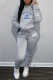 Gray Blue Fashion Casual Print Patchwork Hooded Collar Long Sleeve Two Pieces