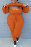 Grey Sexy Solid Split Joint O Neck Plus Size Three Pieces