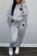 Light Beige Gray Fashion Casual Print Patchwork Hooded Collar Long Sleeve Two Pieces