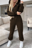 Light Blue Casual Solid Patchwork Hooded Collar Harlan Jumpsuits