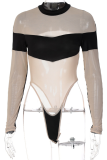 Khaki Sexy Solid Mesh O Neck Skinny Bodysuits