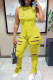 Yellow Fashion Solid Ripped Backless Halter Regular Sleeveless Jumpsuits