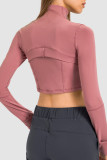 Pink Casual Solid Split Joint Zipper Zipper Collar Outerwear