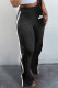 Black Fashion Casual Print Patchwork Loose Mid Waist Straight Bottoms