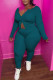 Ink Green Casual Solid Patchwork Zipper Long Sleeve Two Pieces