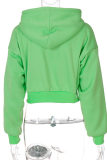 Green Sportswear Solid Draw String Hooded Collar Tops