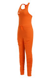 Orange Fashion Solid Ripped Backless Halter Regular Sleeveless Jumpsuits