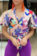 Purple Fashion Sexy Print Patchwork V Neck Tops