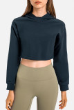 Deep Blue Casual Solid Patchwork Hooded Collar Tops