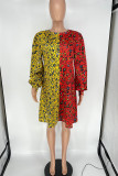 Multicolor Sweet Print Patchwork O Neck A Line Dresses