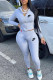 Grey Fashion Casual Print Patchwork Letter Turndown Collar Long Sleeve Two Pieces