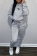 Black Gray Fashion Casual Print Patchwork Hooded Collar Long Sleeve Two Pieces