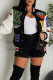 Black Casual Street Print Patchwork Buckle Outerwear