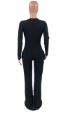 Black Sexy Solid Patchwork V Neck Boot Cut Jumpsuits