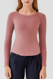 Red Bean Powder Casual Solid Patchwork O Neck Tops