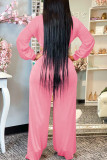 Red Sexy Solid Hollowed Out Patchwork Asymmetrical Collar Straight Jumpsuits