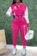 Rose Red Fashion Casual Embroidery Patchwork Letter O Neck Long Sleeve Two Pieces