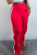 Red Fashion Casual Print Patchwork Loose Mid Waist Straight Bottoms