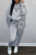 Light Gray Fashion Casual Print Patchwork Hooded Collar Long Sleeve Two Pieces