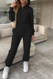 Light Blue Casual Solid Patchwork Hooded Collar Harlan Jumpsuits