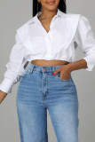 Apricot Casual Solid Split Joint Buckle Turndown Collar Tops