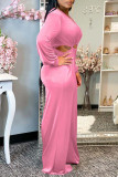 Red Sexy Solid Hollowed Out Patchwork Asymmetrical Collar Straight Jumpsuits