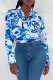 Blue Fashion Sexy Print Patchwork V Neck Tops