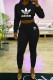 Black Fashion Casual Print Letter Hooded Collar Long Sleeve Two Pieces