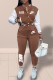 Brown Fashion Casual Print Patchwork O Neck Long Sleeve Two Pieces