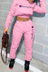 Pink Fashion Sportswear Print Patchwork Hooded Collar Long Sleeve Two Pieces